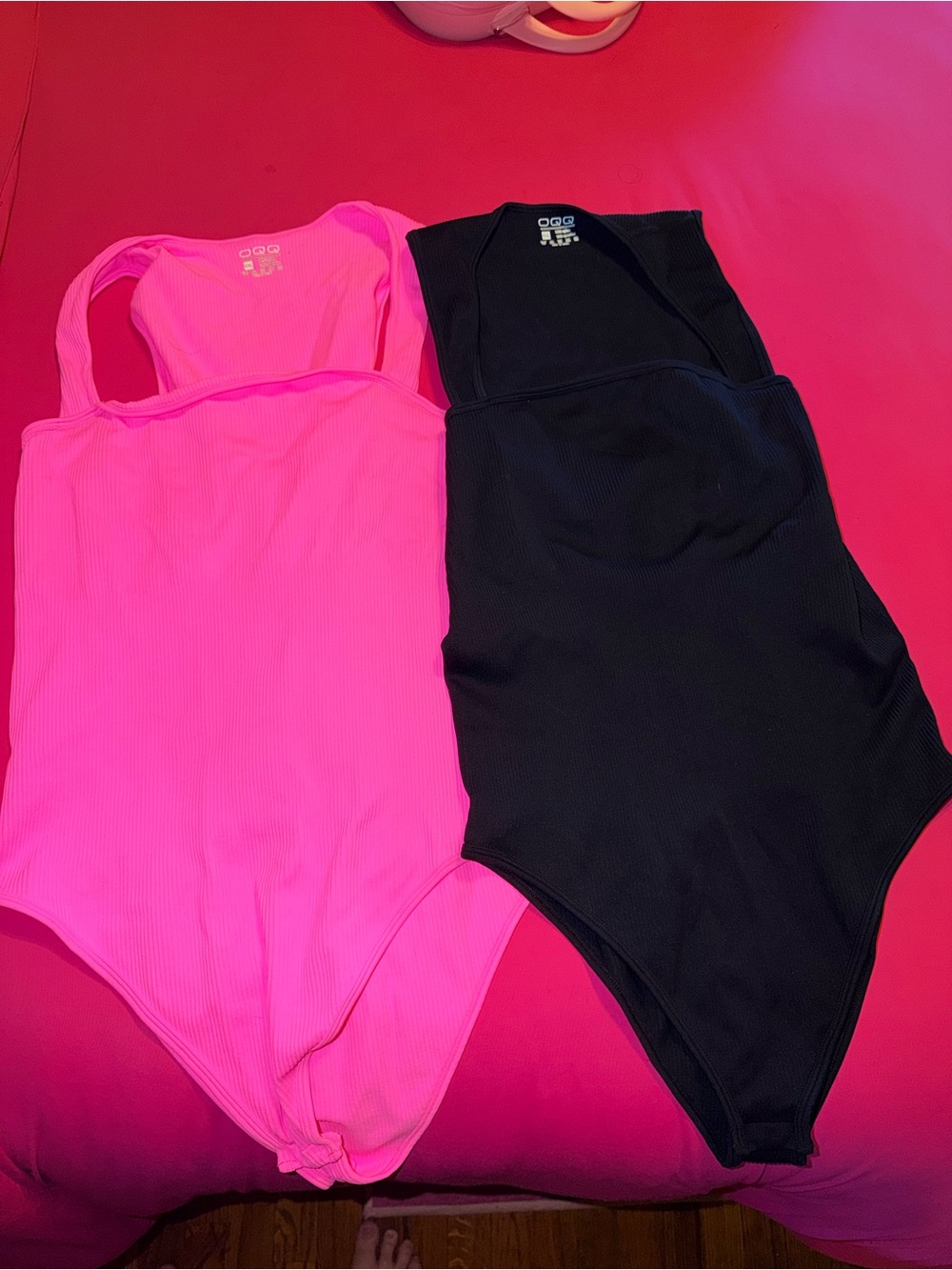 Ribbed body suit- Pink and Black